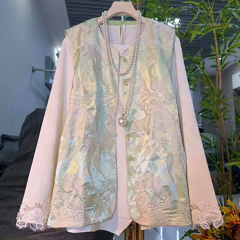 国风盘扣提花马甲不规则打底衫胖mm2026春冬新款显瘦宽松大码女装,女装/女士精品,大码套装,淘宝优惠券,粉丝福利购,淘宝优惠卷