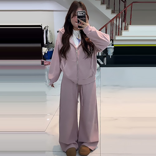 简约加厚连帽卫衣高腰运动裤套装胖mm2026秋季款显瘦宽松大码女装