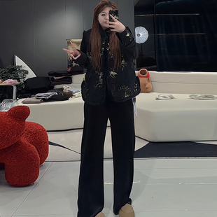 加棉马甲丝绒打底衫加绒阔腿裤胖mm2025早春新款显瘦宽松大码女装