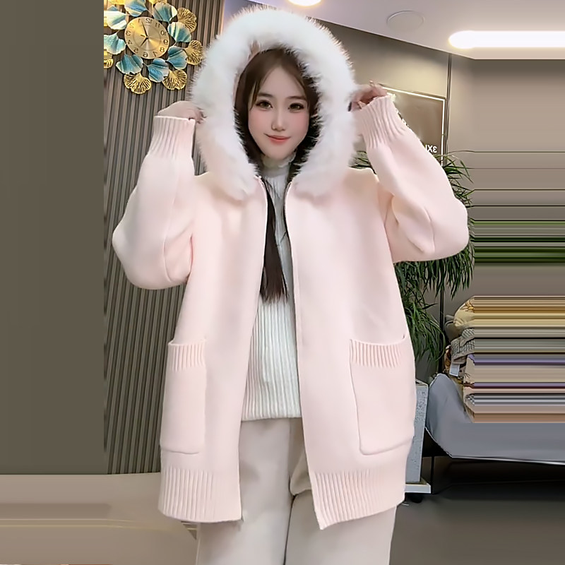 连帽毛领拉链毛衣大兜休闲外套胖mm显瘦2025冬季新款宽松大码女装,女装/女士精品,常规大码外套,淘宝优惠券,粉丝福利购,淘宝优惠卷