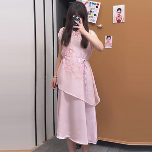 新中式盘扣上衣裤裙吊带连衣裙胖mm2026夏季新款显瘦宽松大码女装