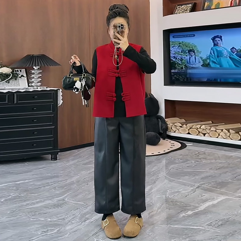 盘扣毛呢马甲百搭高腰休闲裤套装胖mm2026春冬新显瘦宽松大码女装,女装/女士精品,大码套装,淘宝优惠券,粉丝福利购,淘宝优惠卷