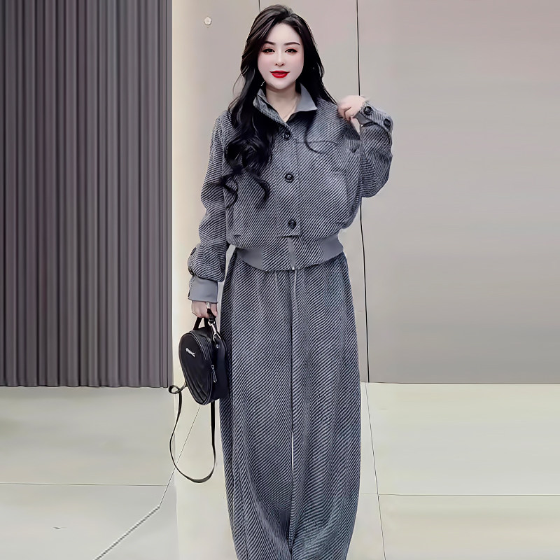 时尚带衬上衣女休闲裤子两件套胖mm2026春冬新款显瘦宽松大码女装,女装/女士精品,大码套装,淘宝优惠券,粉丝福利购,淘宝优惠卷