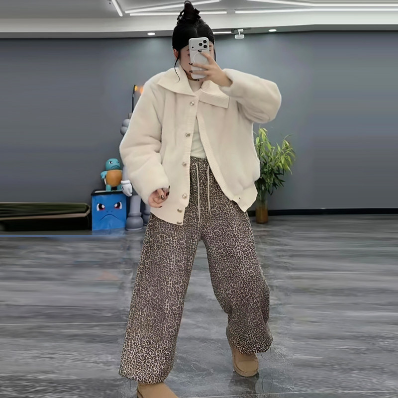 针织拼环保毛翻领外套女卫裤子胖mm2025冬季新款显瘦宽松大码女装,女装/女士精品,大码套装,淘宝优惠券,粉丝福利购,淘宝优惠卷