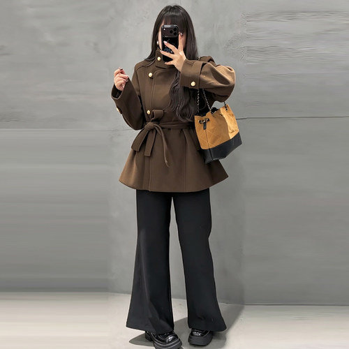 复古夹棉毛呢外套短裤磨毛长裤子
