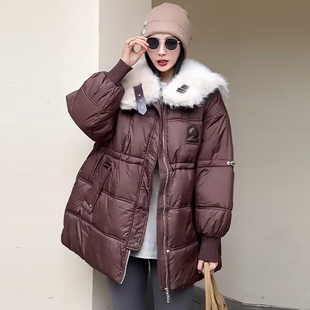 女装 拉链开衫 宽松显瘦大码 新款 毛领棉服外套保暖上衣胖mm2025冬季