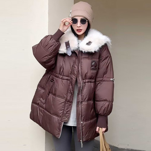 拉链开衫毛领棉服外套保暖上衣潮