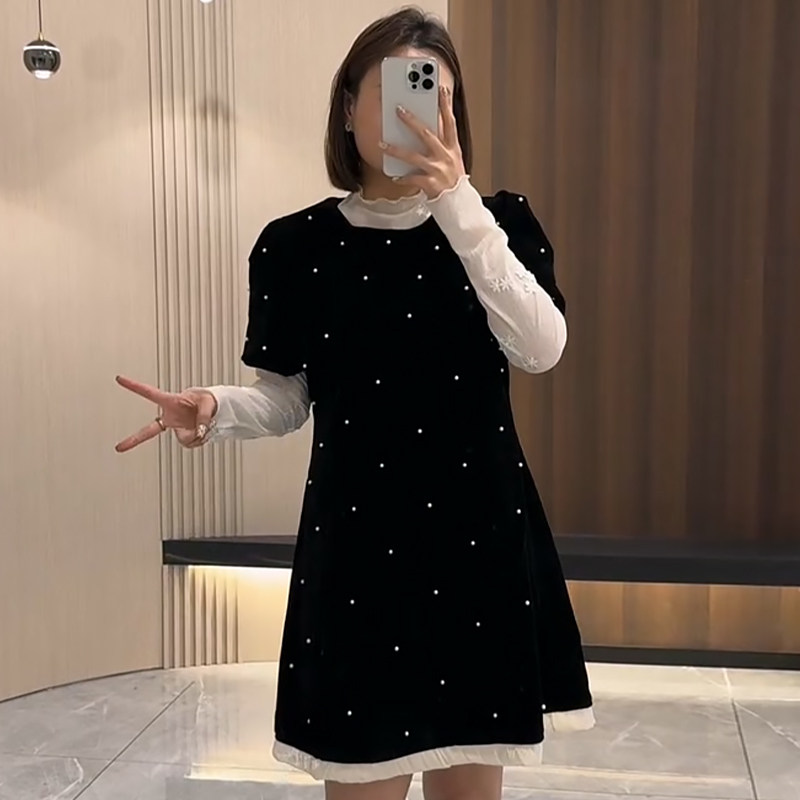 蕾丝打底衫钉珠丝绒连衣裙套装胖mm2026春冬新款显瘦宽松大码女装,女装/女士精品,大码套装,淘宝优惠券,粉丝福利购,淘宝优惠卷