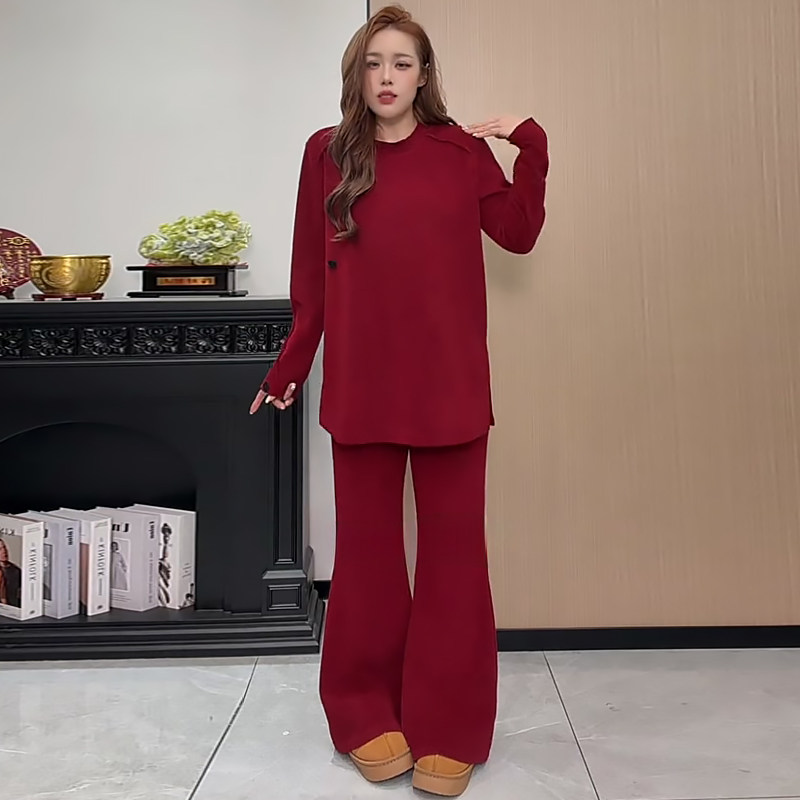 圆领正肩不规则开叉上衣裤子套装胖mm2026春冬新显瘦宽松大码女装,女装/女士精品,大码套装,淘宝优惠券,粉丝福利购,淘宝优惠卷