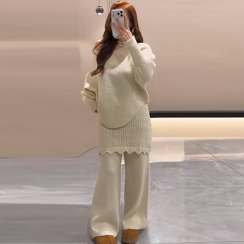 圆领针织毛衣屁帘休闲裤两件套2026春冬胖mm新款显瘦宽松大码女装,女装/女士精品,大码套装,淘宝优惠券,粉丝福利购,淘宝优惠卷