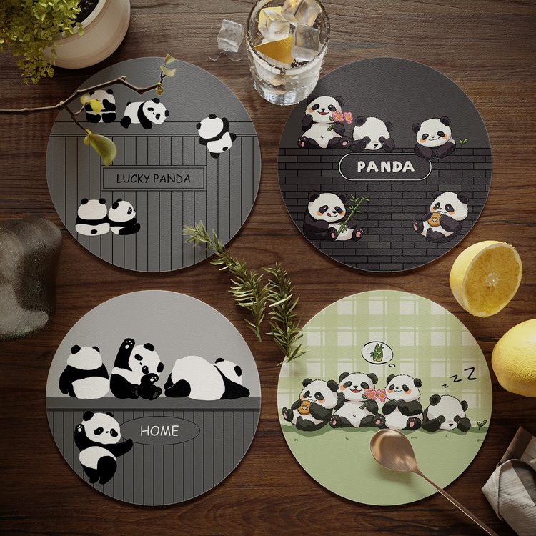 可爱大熊猫餐桌隔热垫圆形小餐垫免洗防水防油碗垫盘垫水杯垫子