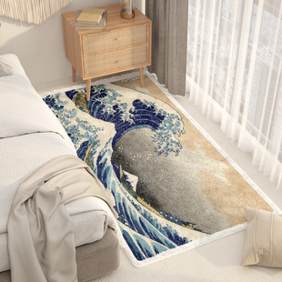 日式浮世绘长条床边地毯客厅卧室加厚床前沙发脚飘窗地垫轻奢ins