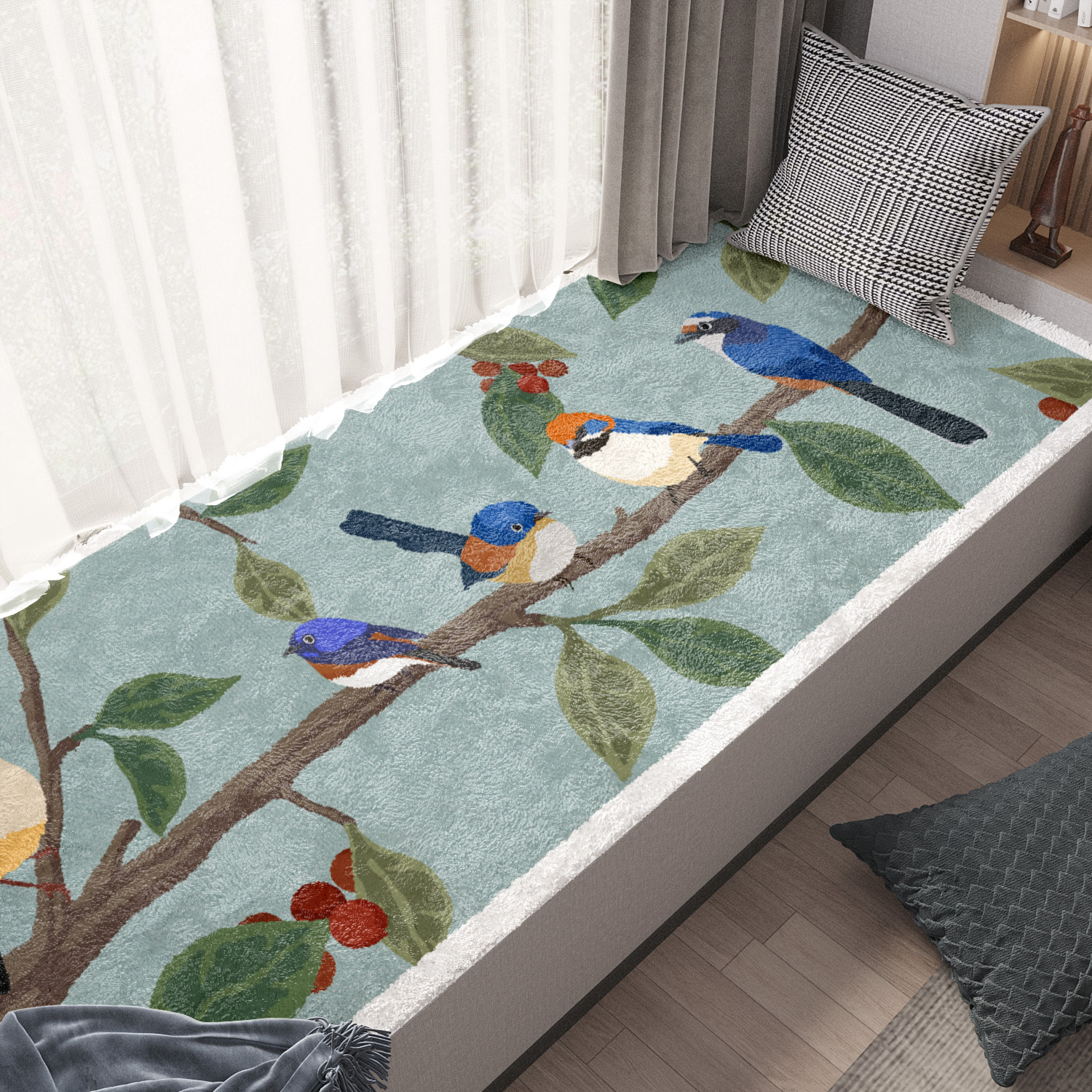 中式水墨风 韩式飘窗垫窗台垫网红毛绒四季通用薄款阳台垫防滑定