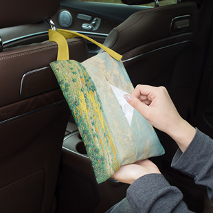 雷蒙德油画车载纸巾盒挂袋纸抽盒车内挂式高级感抽纸盒汽车装饰品