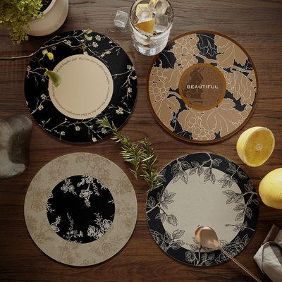 奶油风中古风餐桌隔热垫圆形小餐垫免洗防水防油碗垫盘垫水杯垫子