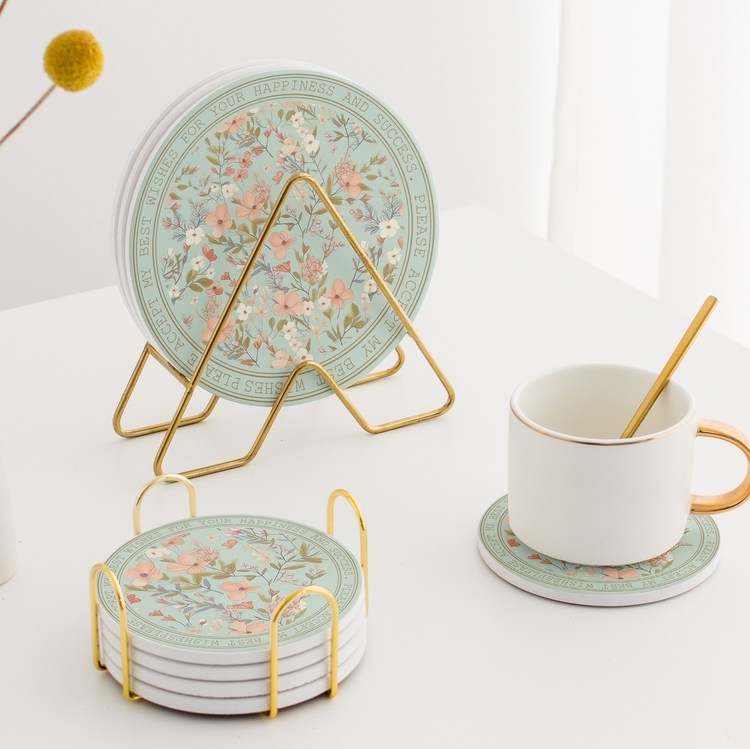 清新简约碎花 陶瓷隔热防烫餐桌防水锅垫北欧复古圆形水杯垫防滑,餐饮具,餐垫,淘宝优惠券,粉丝福利购,淘宝优惠卷