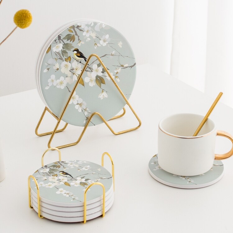 清新花鸟 陶瓷隔热防烫餐桌防水锅垫北欧复古圆形水杯垫防滑垫子,餐饮具,餐垫,淘宝优惠券,粉丝福利购,淘宝优惠卷