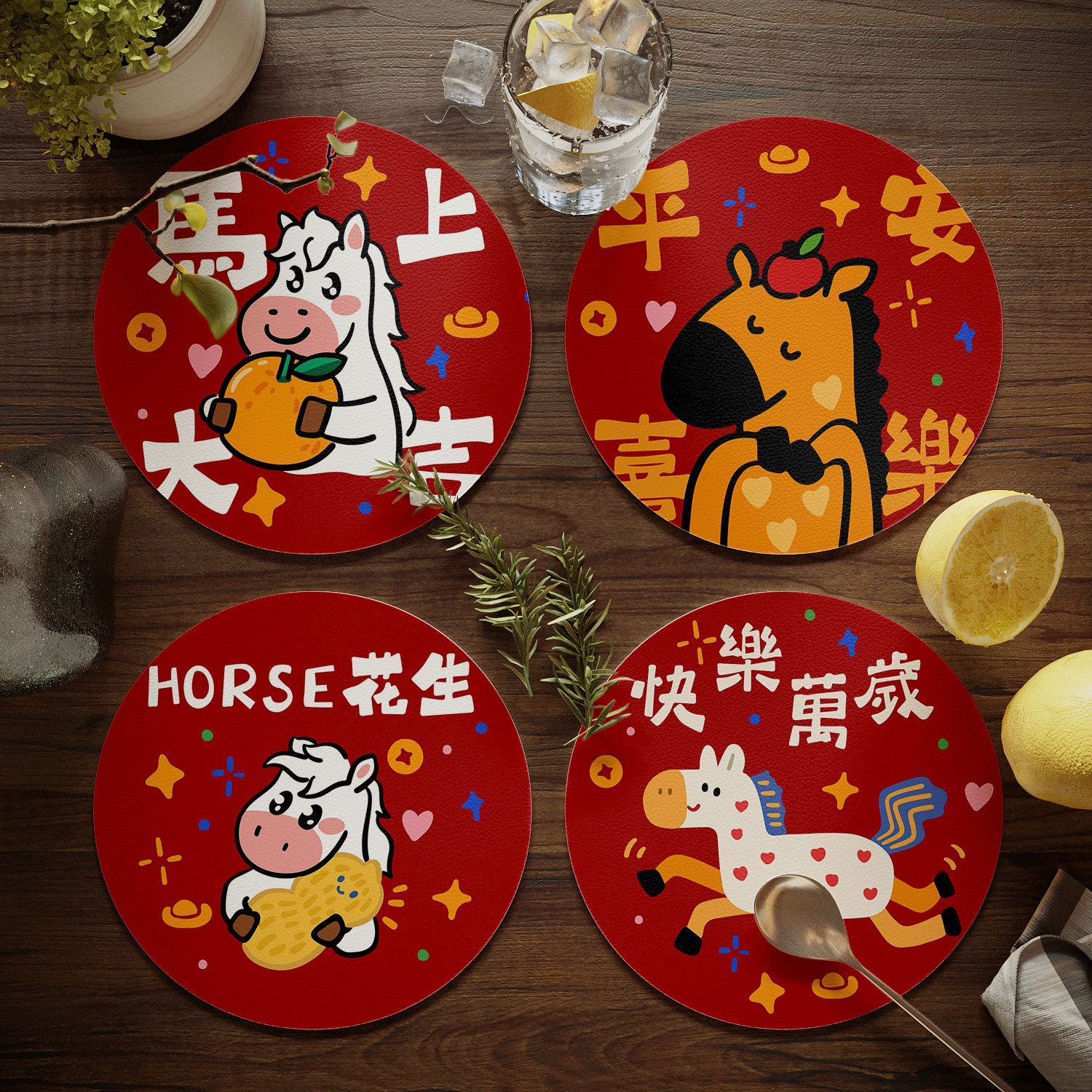 马年卡通 餐桌隔热垫圆形小餐垫免洗防水防油碗垫盘垫水杯垫子,居家布艺,餐垫,淘宝优惠券,粉丝福利购,淘宝优惠卷