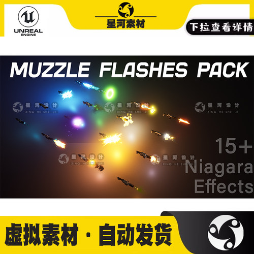 UE4虚幻5 Muzzle Flash Pack 射击开枪枪口闪光火焰火花粒子特效