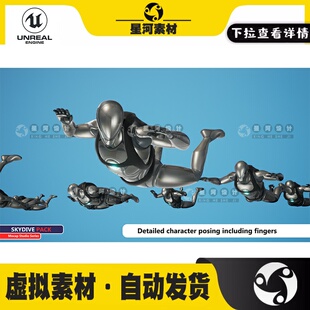 UE5虚幻5 MC Skydive Pack跳伞翼装飞行人物角色动作动画资产包