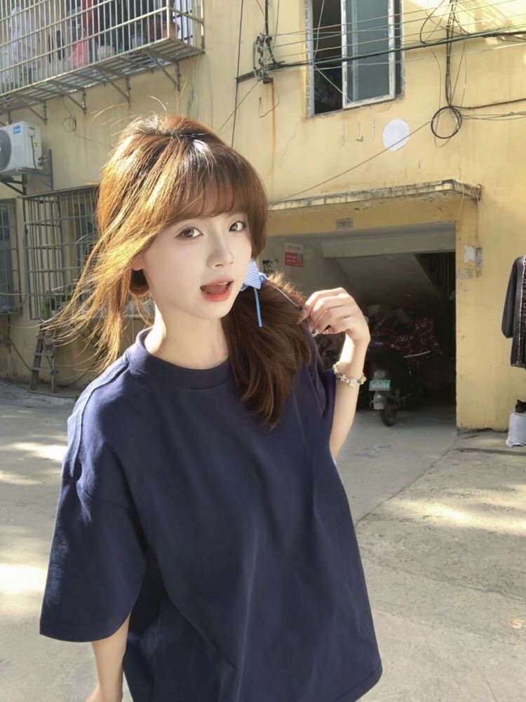 夏季100%纯棉短袖t恤女学生韩版宽松ins风中长款高级半袖上衣服潮