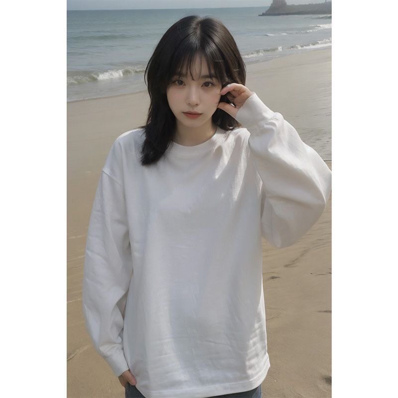 重磅100%纯棉t恤长袖T恤女春秋季新款韩版ins显瘦遮肉中长款上衣
