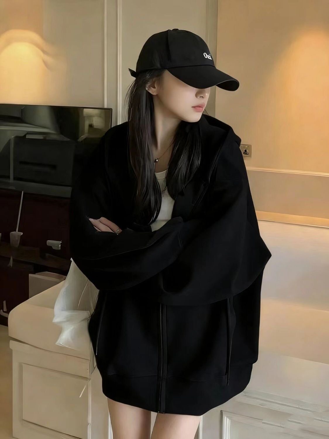 美式慵懒风开衫连帽衫卫衣女春秋宽松百搭休闲加绒开衫外套潮ins