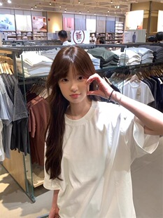 宽松ins风简约百搭外搭上衣服 t恤女学生韩版 夏季 100%纯棉白色短袖