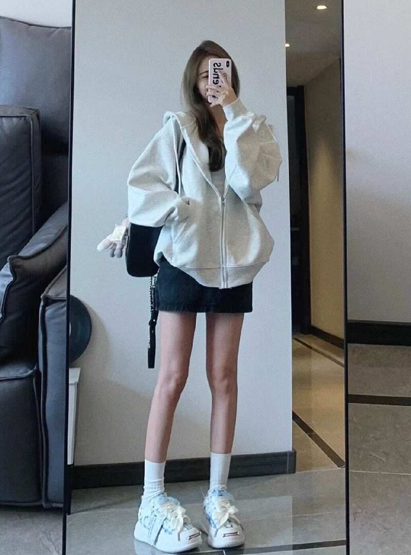 美式百搭开衫连帽衫卫衣男女春秋宽松慵懒休闲加绒拉链外套潮ins