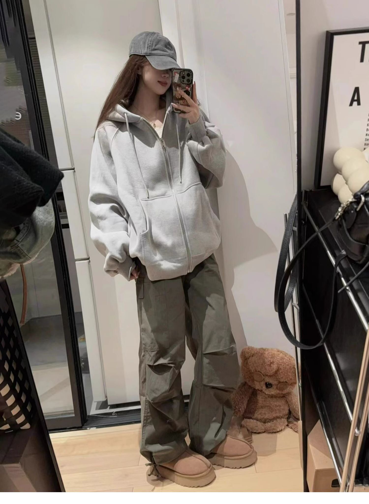 美式百搭开衫连帽衫卫衣男女春秋宽松慵懒休闲加绒拉链外套潮ins