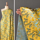 金黄色蝴蝶飞舞织锦缎面料 蓝蝴蝶提花肌理旗袍中式 外套丝绸布料