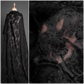 裙子服装 衬衫 设计师布料 夏季 纯黑色透视肌理小剪花提花雪纺面料