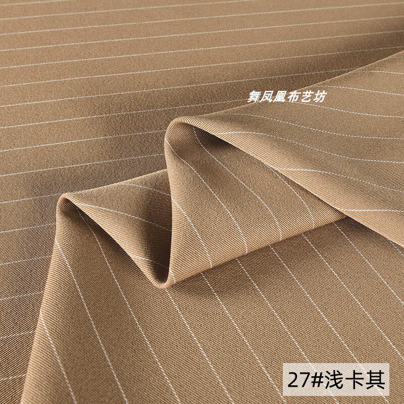 卡其色复古细条纹条子面料 春夏 耐磨抗皱西装宽条裙子裤子时布料