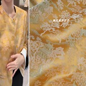 新中式 明黄色 清明上河图织锦缎面料 提花宋锦丝绸外套马甲布料
