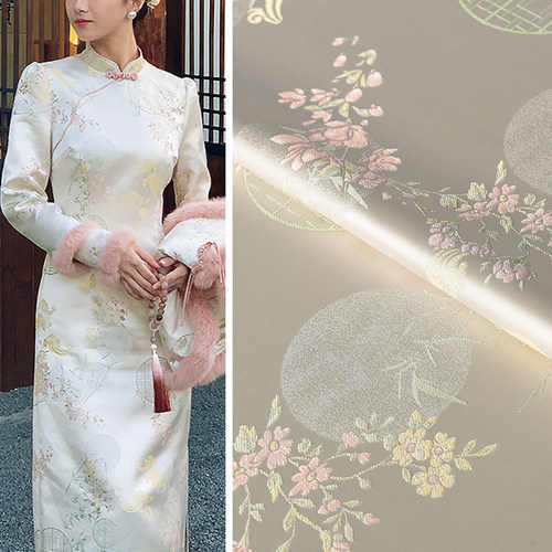 新中式梨月榕织锦缎旗袍马甲布料