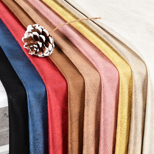 超柔裂纹科技布烫金麂皮绒面料 荔枝纹仿真皮纹鹿/鸡皮绒压胶布料