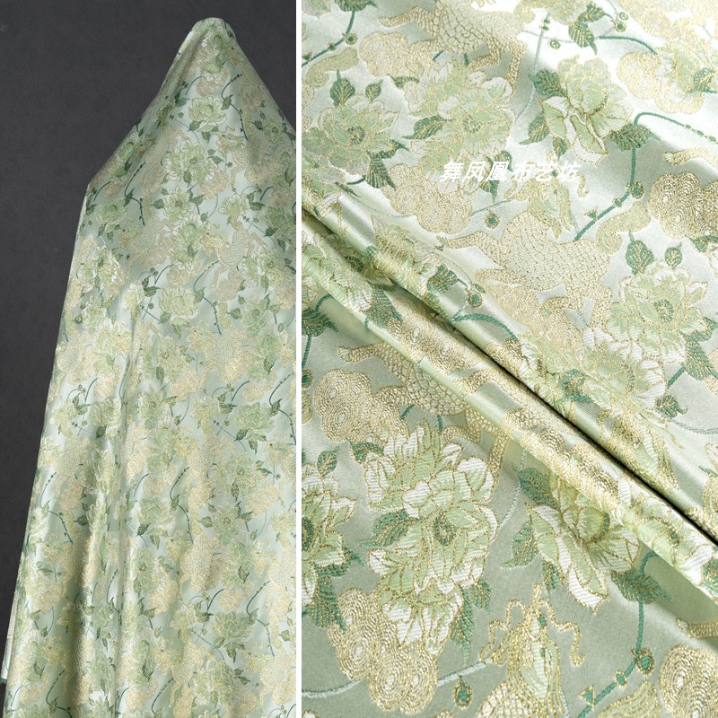 麒麟牡丹织锦缎提花面料外套中式