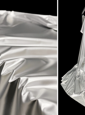 太空银色亮皮羽绒服棉服布料 -金属光泽感银灰色背景布设计师面料