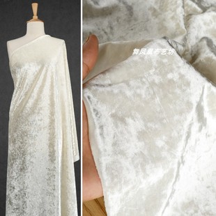 布料 压光韩国绒丝滑弹力钻石丝绒服装 米白色 仿醋酸金钻绒面料