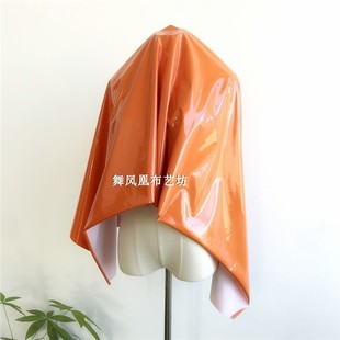 桔色 橘色橙色四面弹力针织底仿皮面料 极亮反光镜面PU皮革布料