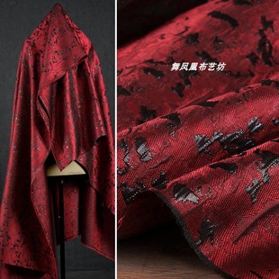 安可拉红色 黑斑点织锦缎提花面料 外套连衣裙立体肌理设计师布料