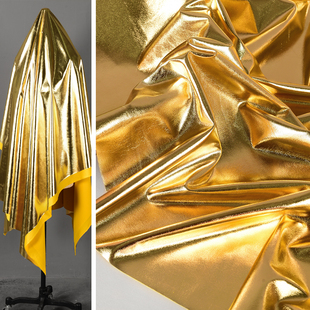 金色满版烫金面料 高定服装顺滑反光柔软抗皱四面弹软包装饰布料