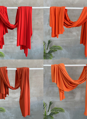 橙色桔红色直贡呢 四面弹力垂顺丝滑布料 轻薄透气裙子背景面料