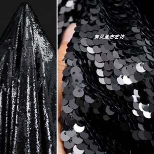 黑色 重工亮片绣片面料-波光粼粼 奢华礼服上衣半裙闪亮大片布料