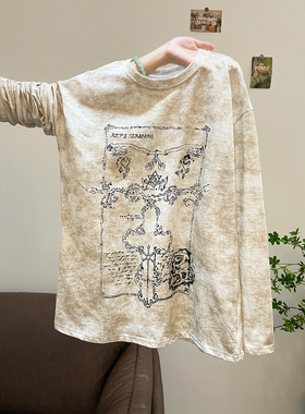 美式正肩慵懒松弛长袖t恤女早秋季设计感薄款宽松内搭打底衫上衣