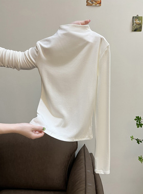 白色半高领打底衫简约风休闲长袖T恤女2025巨好看的早秋季上衣