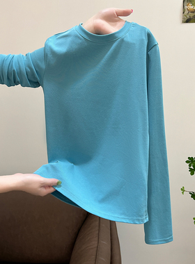 蓝色圆领修身打底衫内搭T恤女秋2025新款基础款长袖chic别致上衣