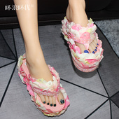 女2020年新款 夏季 外穿沙滩花朵ins潮网红松糕底人字时尚 拖鞋 凉鞋
