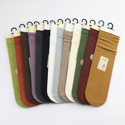 袜子女士纯色卷边堆堆袜
