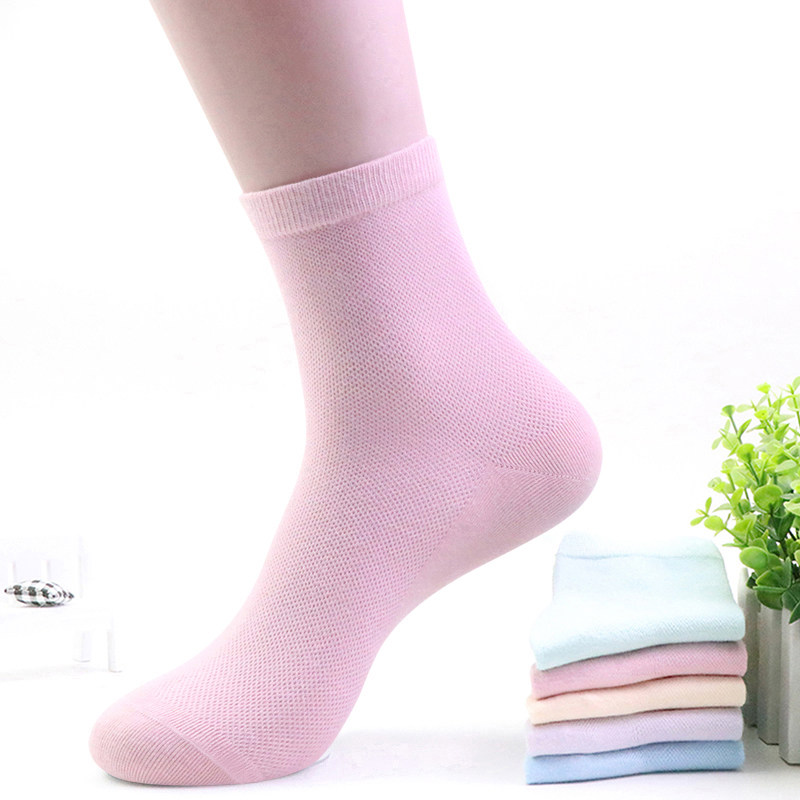 5双装袜子女士春夏款中筒纯棉袜舒适耐穿防臭袜网眼薄款无骨女袜
